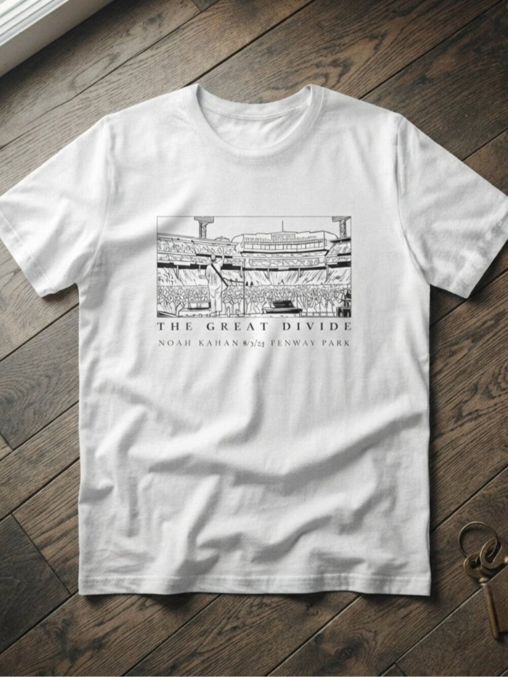 Noah Kahan The Great Divide Fenway Park Sketch Graphic White T-Shirt